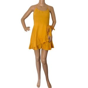 Speechless Mini Linen Summer Dress Wrapped Short Sleeve Yellow Dress Size S